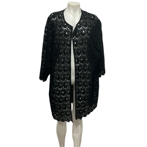 Emaline women black cotton open front 3/4 sleeve flower cardigan 2X - Picture 1 of 7